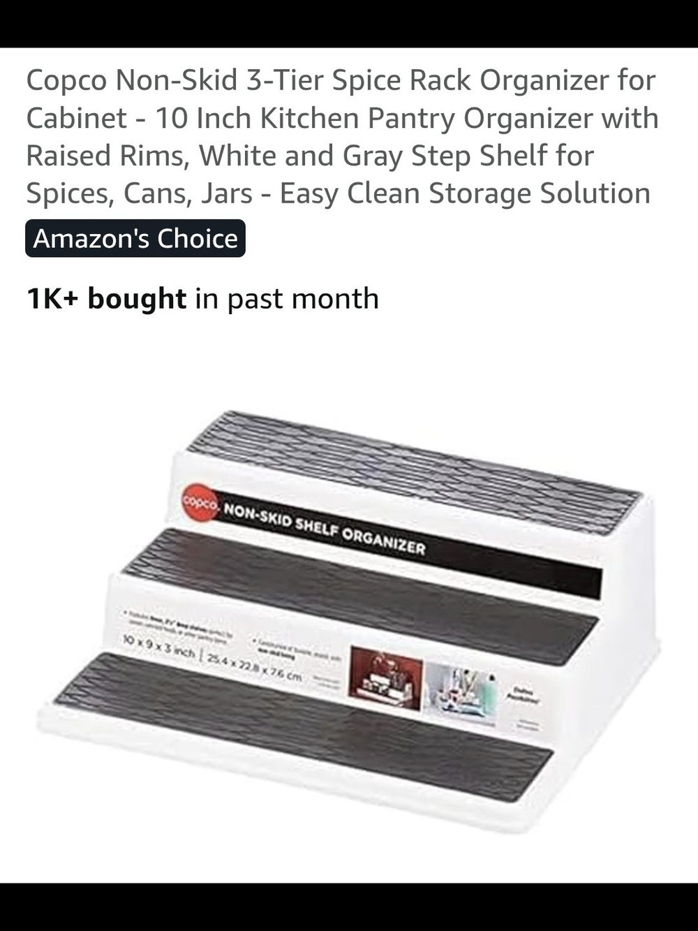 Copco White and Gray Non-Skid 3-Tier Spice Rack Organizer